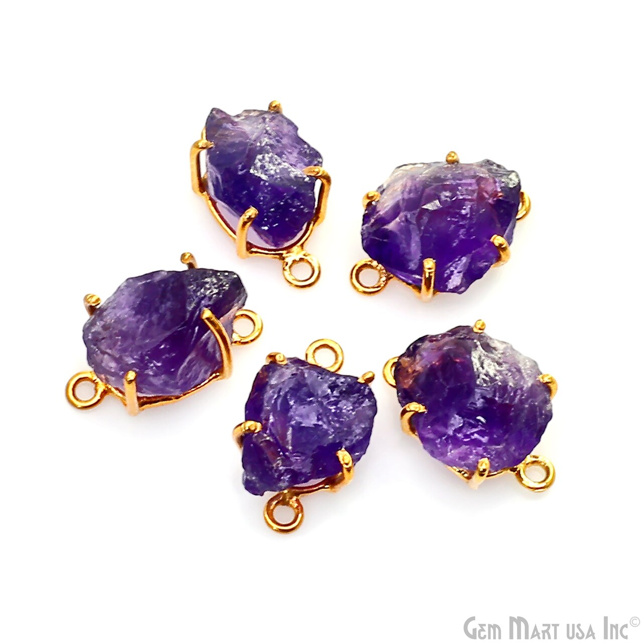 Rough Gemstone Bracelet Charm, 18x12mm Gold Plated Prong setting, Single Bail Gemstone Connector, GemMartUSA (50656)